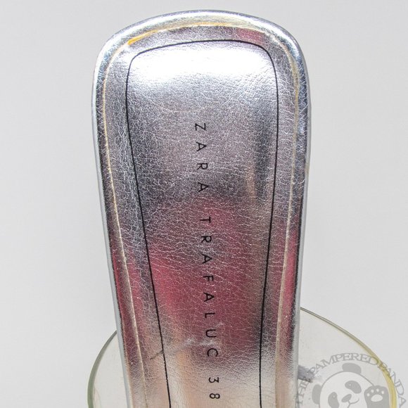 Zara Trafaluc Acrylic Block Heel Clear Silver Cross Strap Sandal Womens Size 38 - Picture 4 of 6